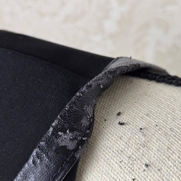 Ann Taylor Size Large Black Short Sleeve Blouse Dropped Shoulder Faux Leather - Picture 8 of 16